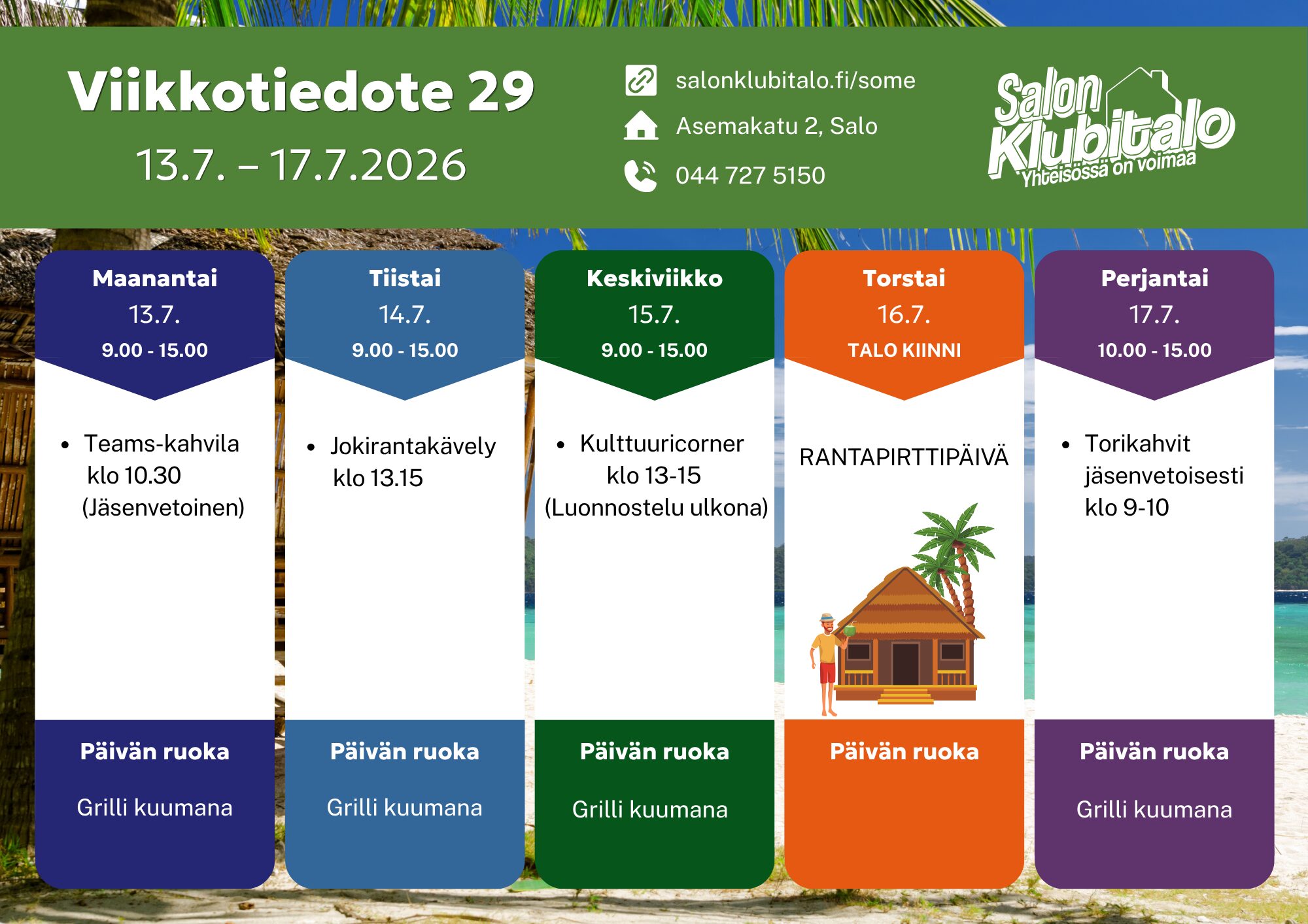 Etusivu • Salon Klubitalo 1 Viikkotiedote 29