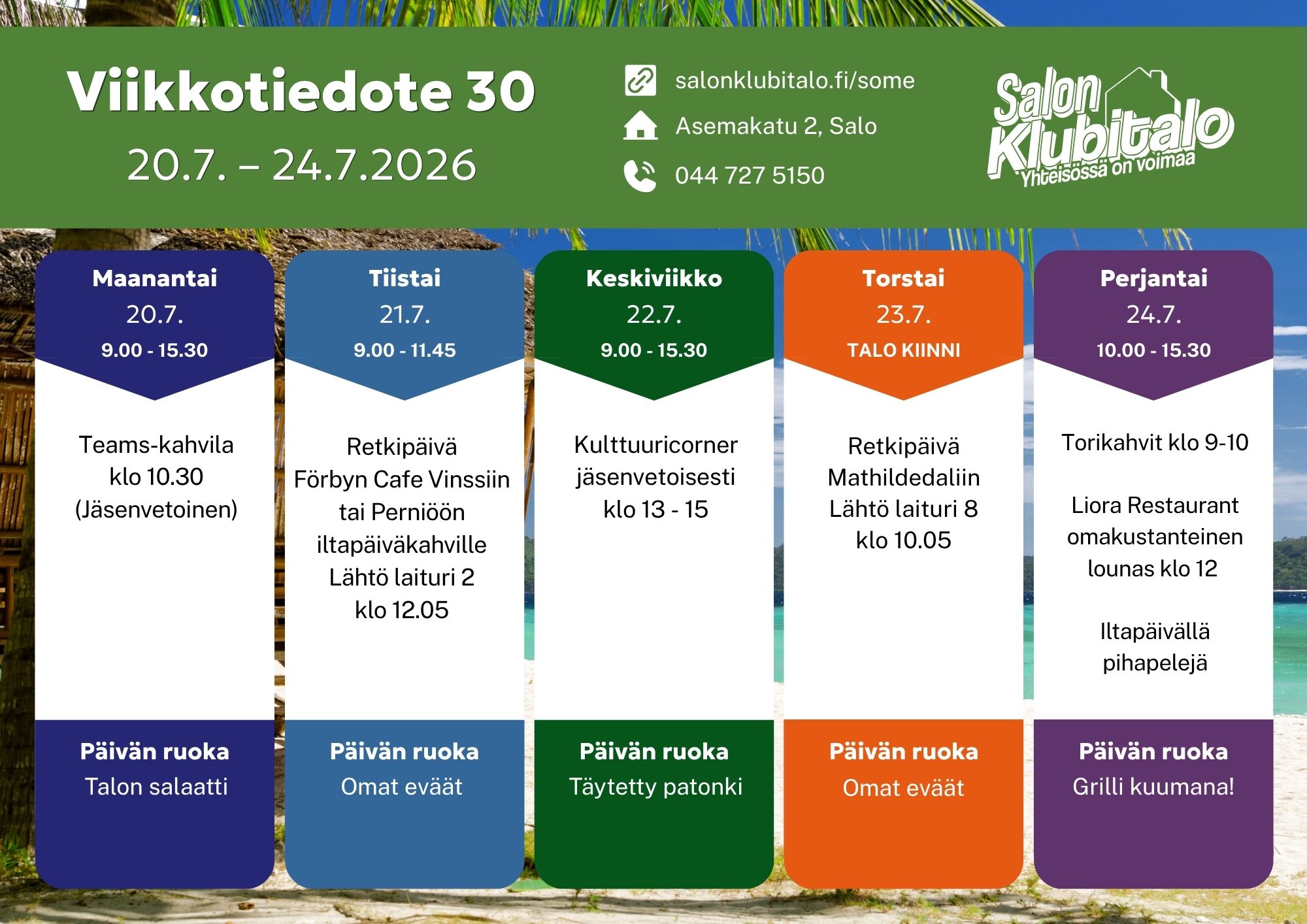 Etusivu • Salon Klubitalo 1 Viikkotiedote 30