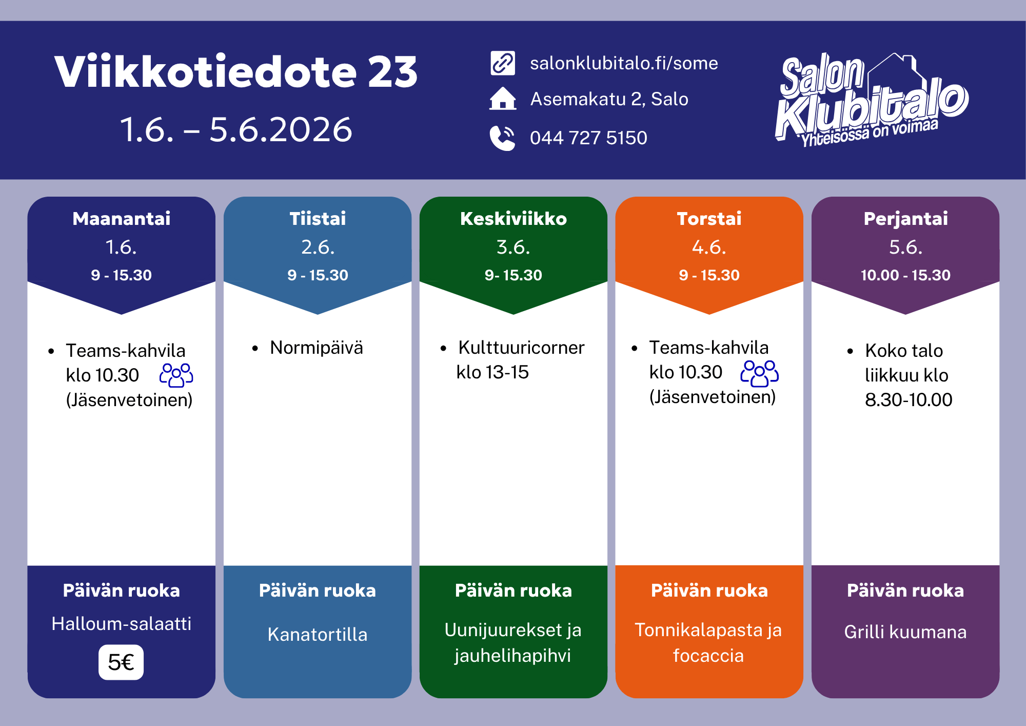 Etusivu • Salon Klubitalo 1 Viikkotiedote23
