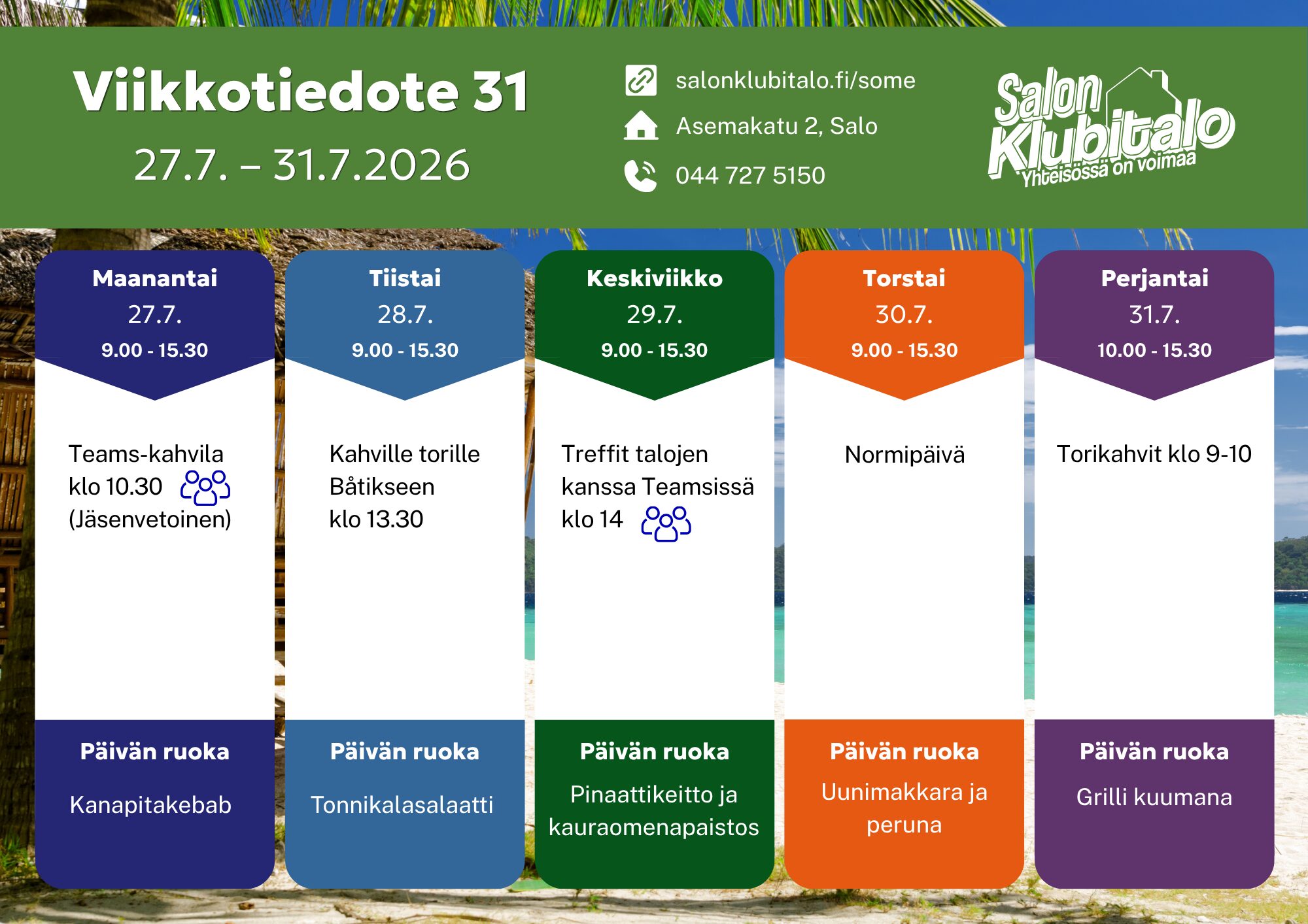 Etusivu • Salon Klubitalo 1 Viikkotiedote31 1