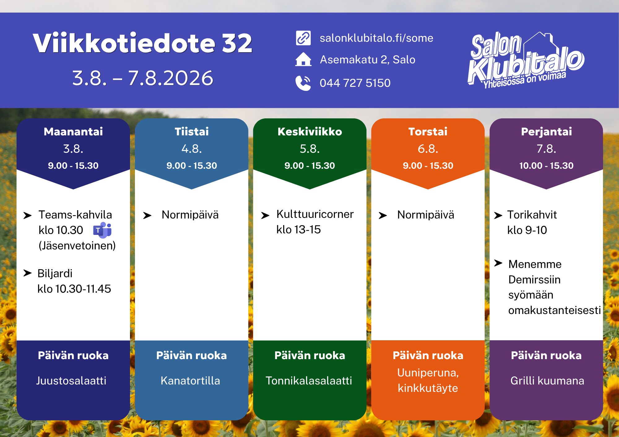 Etusivu • Salon Klubitalo 1 Viikkotiedote32 1