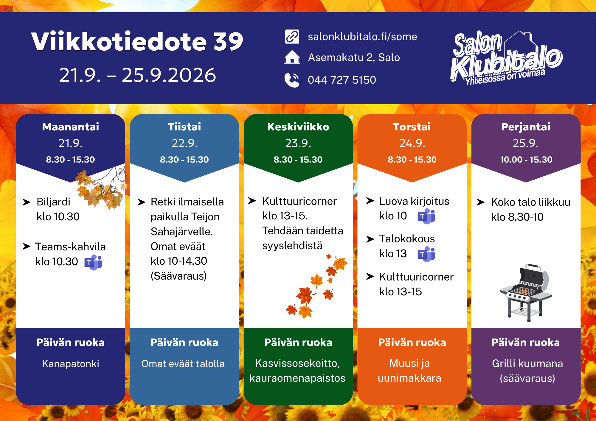 Etusivu • Salon Klubitalo 1 Viikkotiedote39