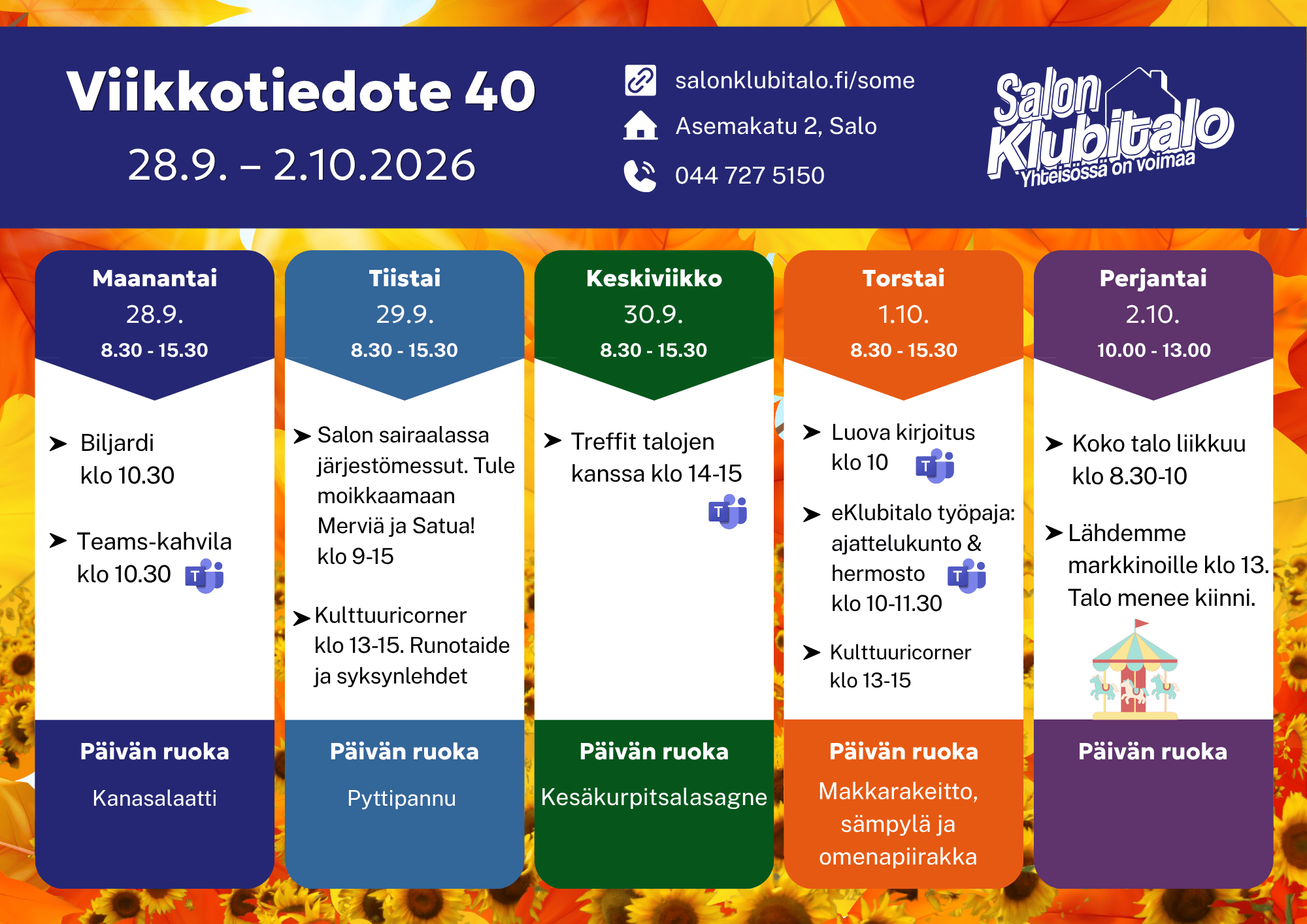 Etusivu • Salon Klubitalo 1 Viikkotiedote40 1
