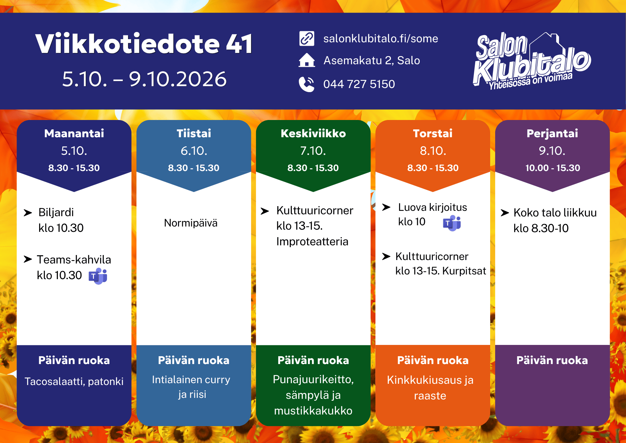 Etusivu • Salon Klubitalo 1 Viikkotiedote41