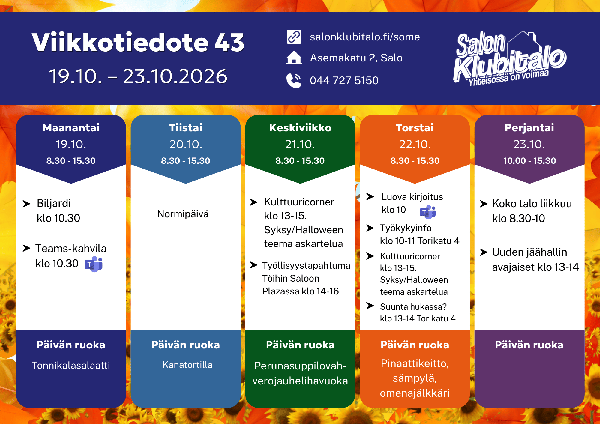 Etusivu • Salon Klubitalo 1 Viikkotiedote43