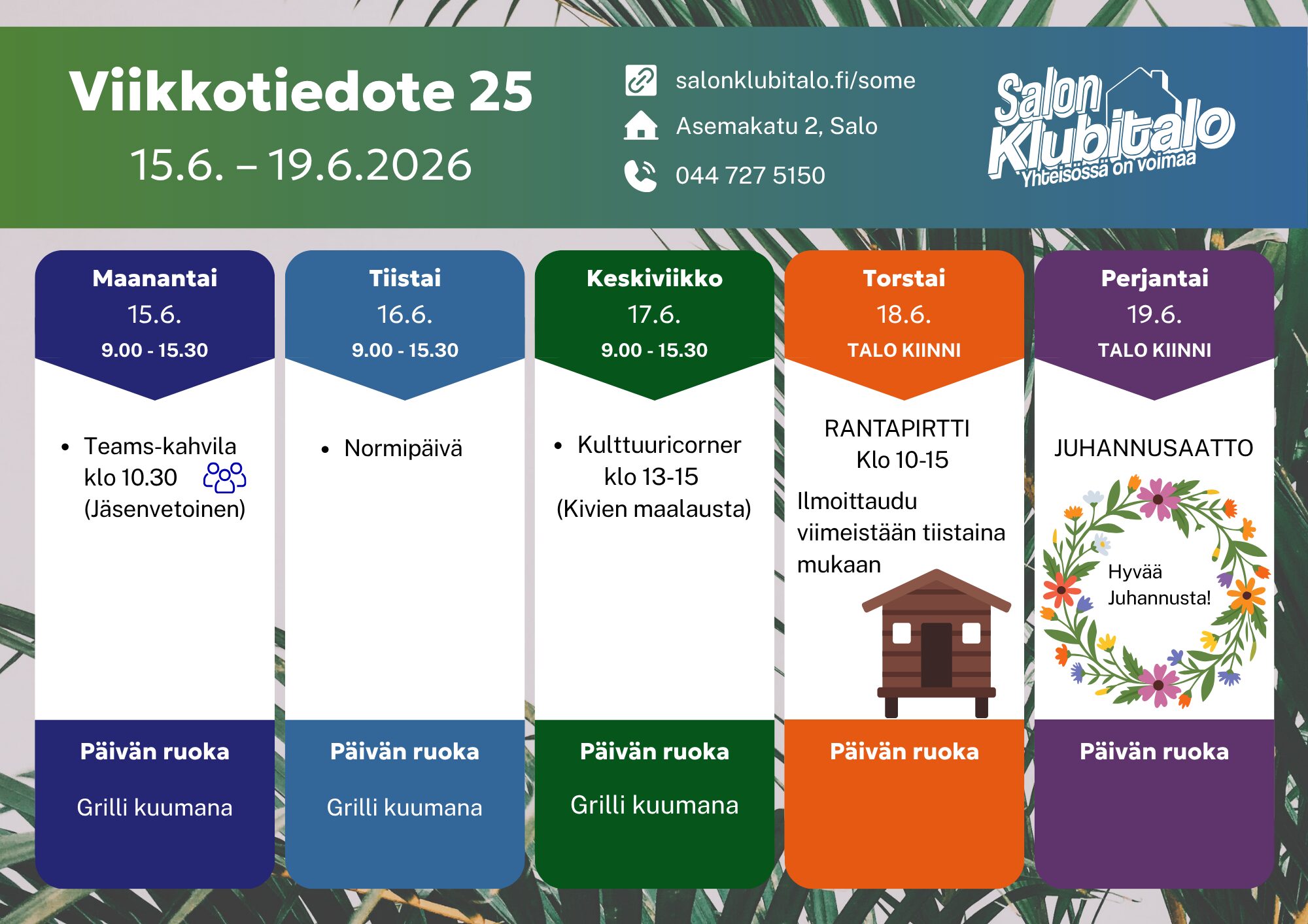 Etusivu • Salon Klubitalo 1 viikkotiedote25